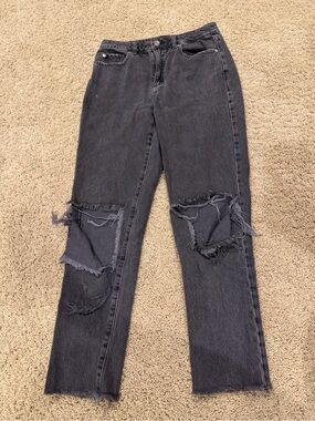 Garage High-Rise Black Washed Straight-Leg Jeans